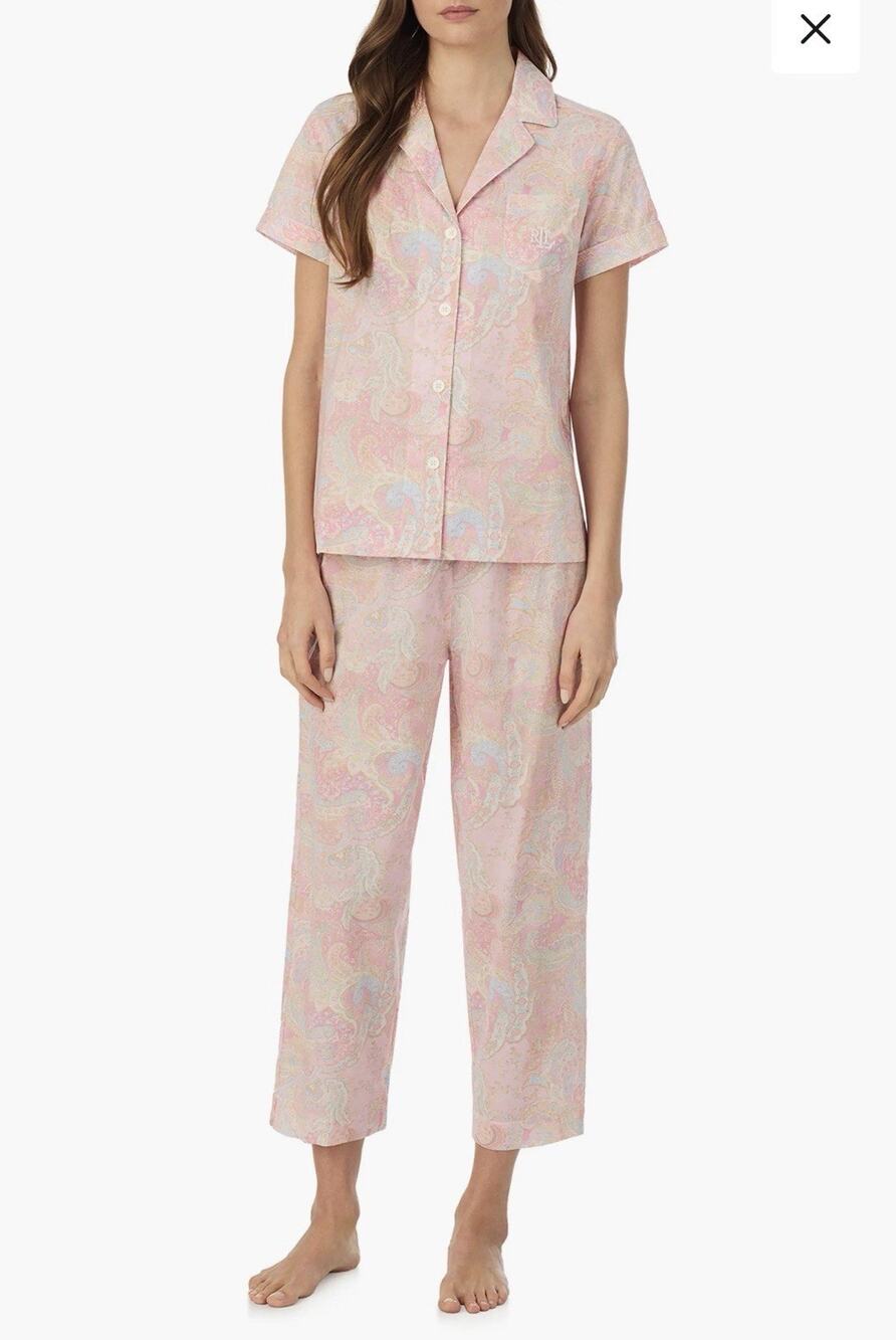 Lauren Ralph Lauren Women's Short Sleeve Pajamas In Multi Paisley Size Med 166